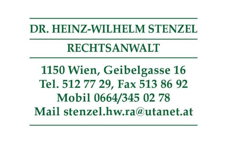 Rechtsanwalt Dr. Heinz Wilhelm Stenzel 1150 Wien Visitenkarte (1)